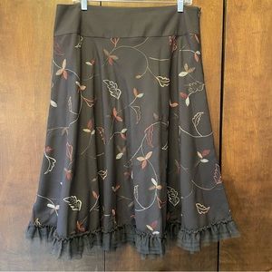 Allison Taylor brown ruffled hem midi skirt size 12